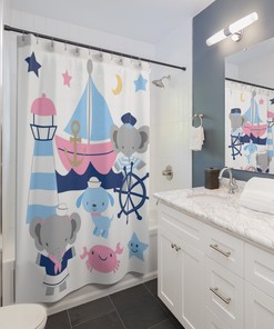 Nautical Elephant Sailor Shower Curtain with Beachy Decor for Kids' Bathrooms