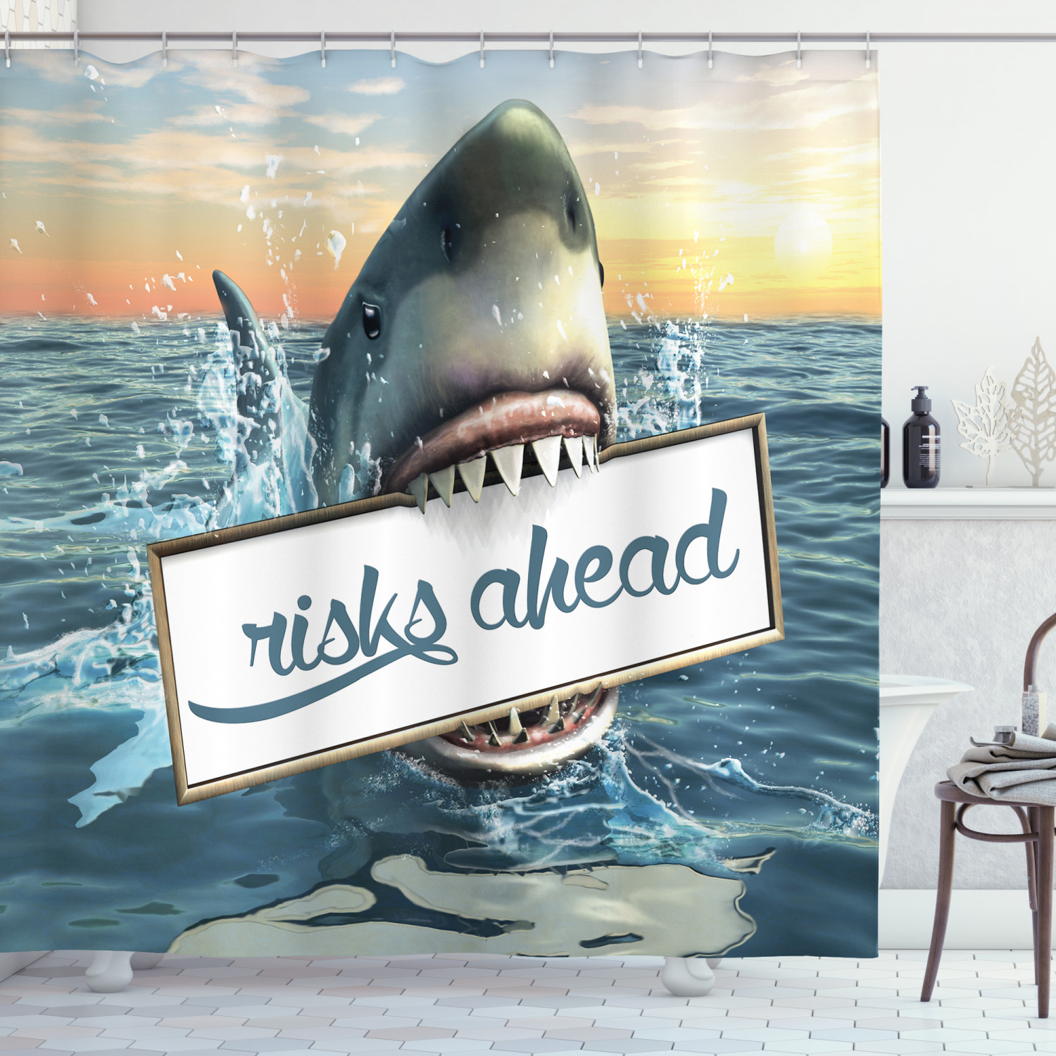 Nautical Fauna Element Print Shower Curtain for Your Bathroom