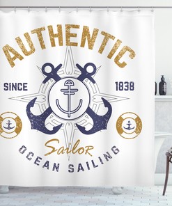 Nautical Flower Shower Curtain, Floral Plant Bathroom Decor with Durable Waterproof Fabric 