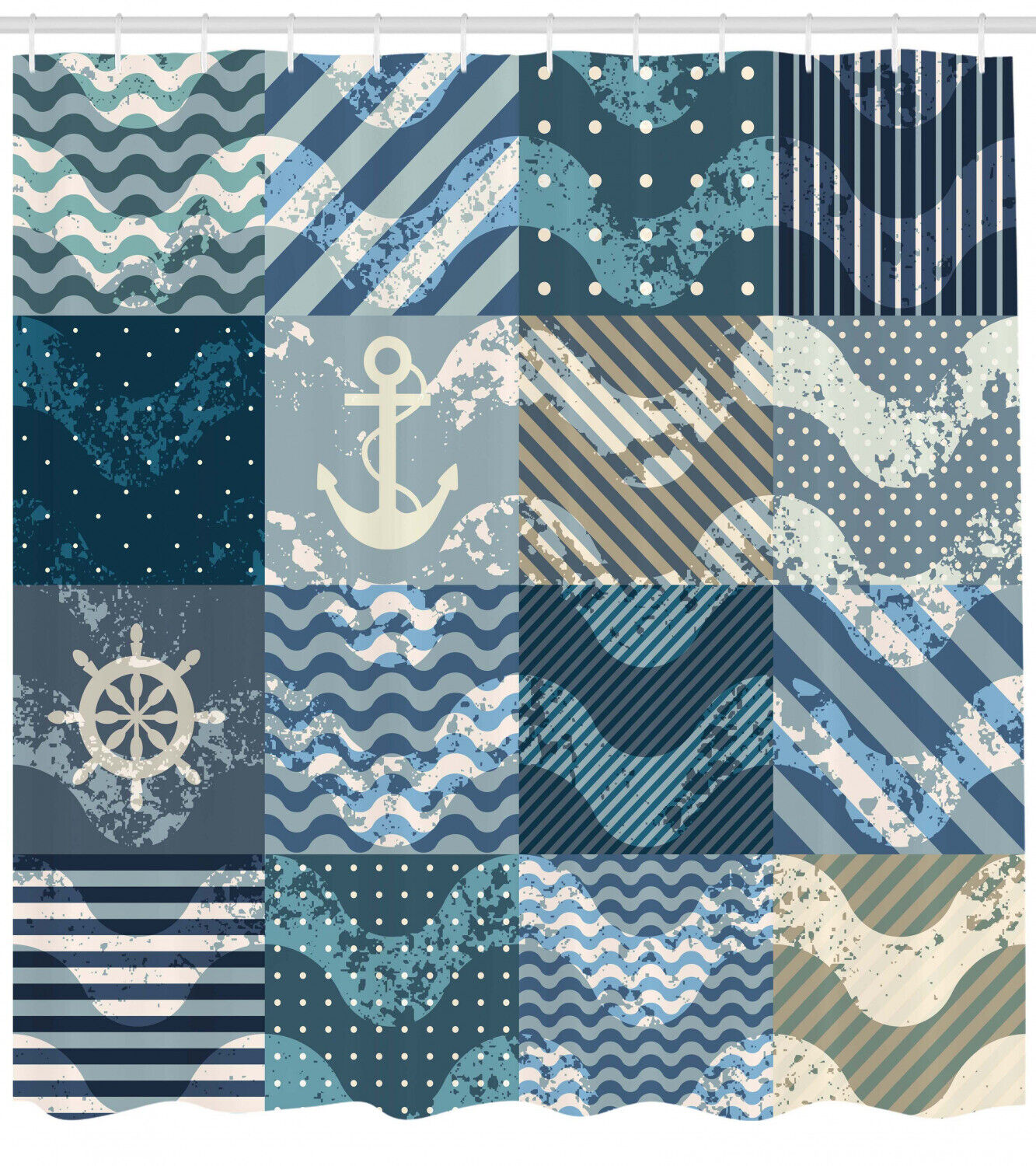 Nautical Grunge Shower Curtain with Anchor Print and Naval Elements - Perfect for Your Bathroom Dcor