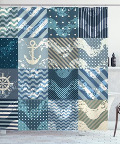 Nautical Grunge Shower Curtain with Anchor Print and Naval Elements - Perfect for Your Bathroom Dcor
