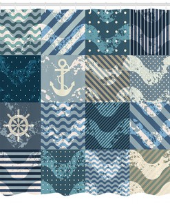 Nautical Grunge Shower Curtain with Anchor Print and Naval Elements - Perfect for Your Bathroom Dcor