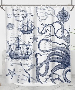 Nautical Kraken Sailor Shower Curtain For Coastal Bathroom