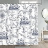Nautical Map Shower Curtain, Sailboat World Map Compass Anchor Bathroom Decor