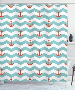 Nautical Marine Shower Curtain Pattern Anchor Stripe Print for Bathroom