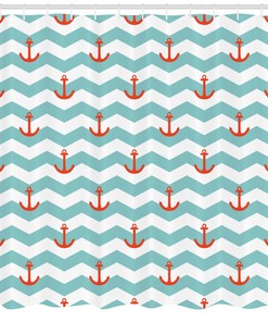 Nautical Marine Shower Curtain Pattern Anchor Stripe Print for Bathroom