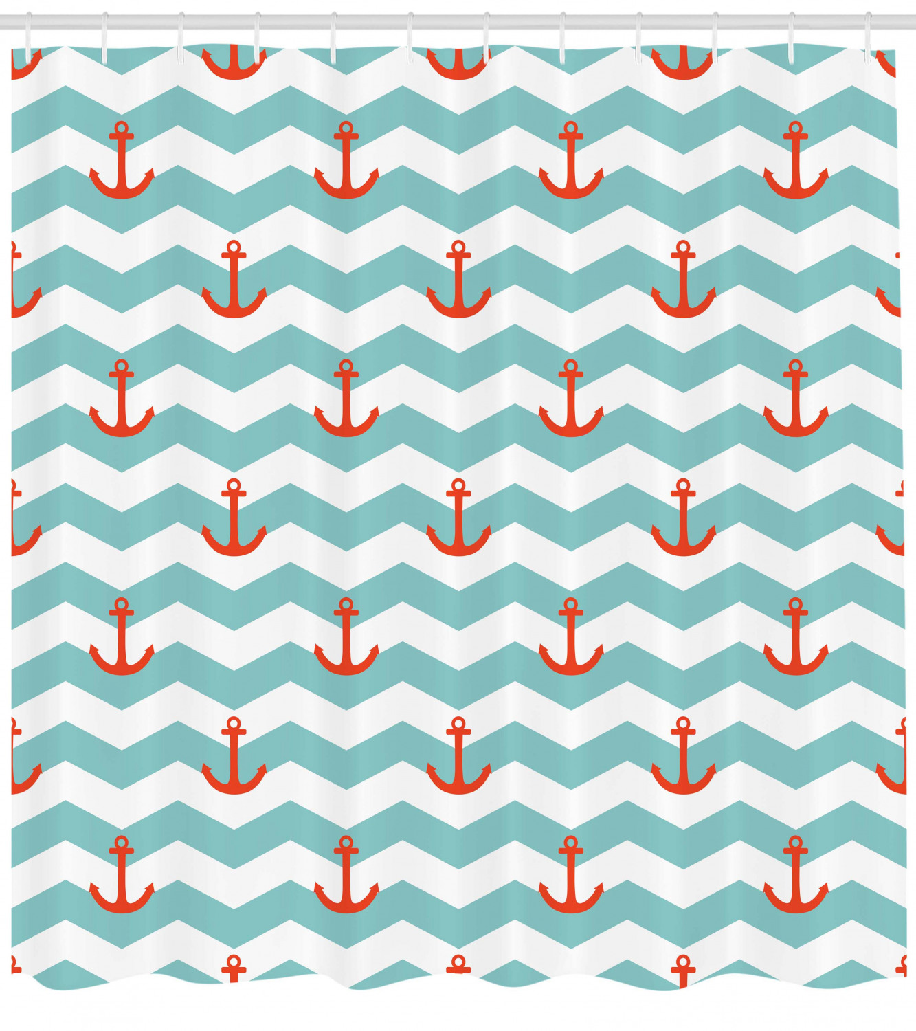 Nautical Marine Shower Curtain Pattern Anchor Stripe Print for Bathroom