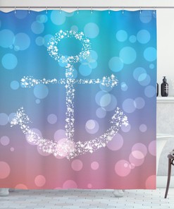 Nautical Marine Theme Shower Curtain with Starry Anchor and Bubbles for a Seaside Escape