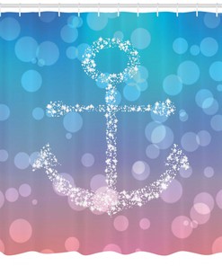 Nautical Marine Theme Shower Curtain with Starry Anchor and Bubbles for a Seaside Escape