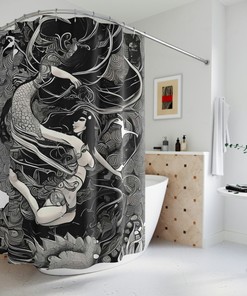 Nautical Mermaid Print Shower Curtain For Kid'S Bathrooms