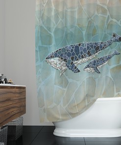 Nautical Mosaic Whale Stone Print Shower Curtain for Bathroom