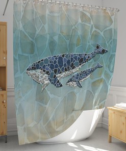 Nautical Mosaic Whale Stone Print Shower Curtain for Bathroom