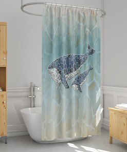 Nautical Mosaic Whale Stone Print Shower Curtain for Bathroom