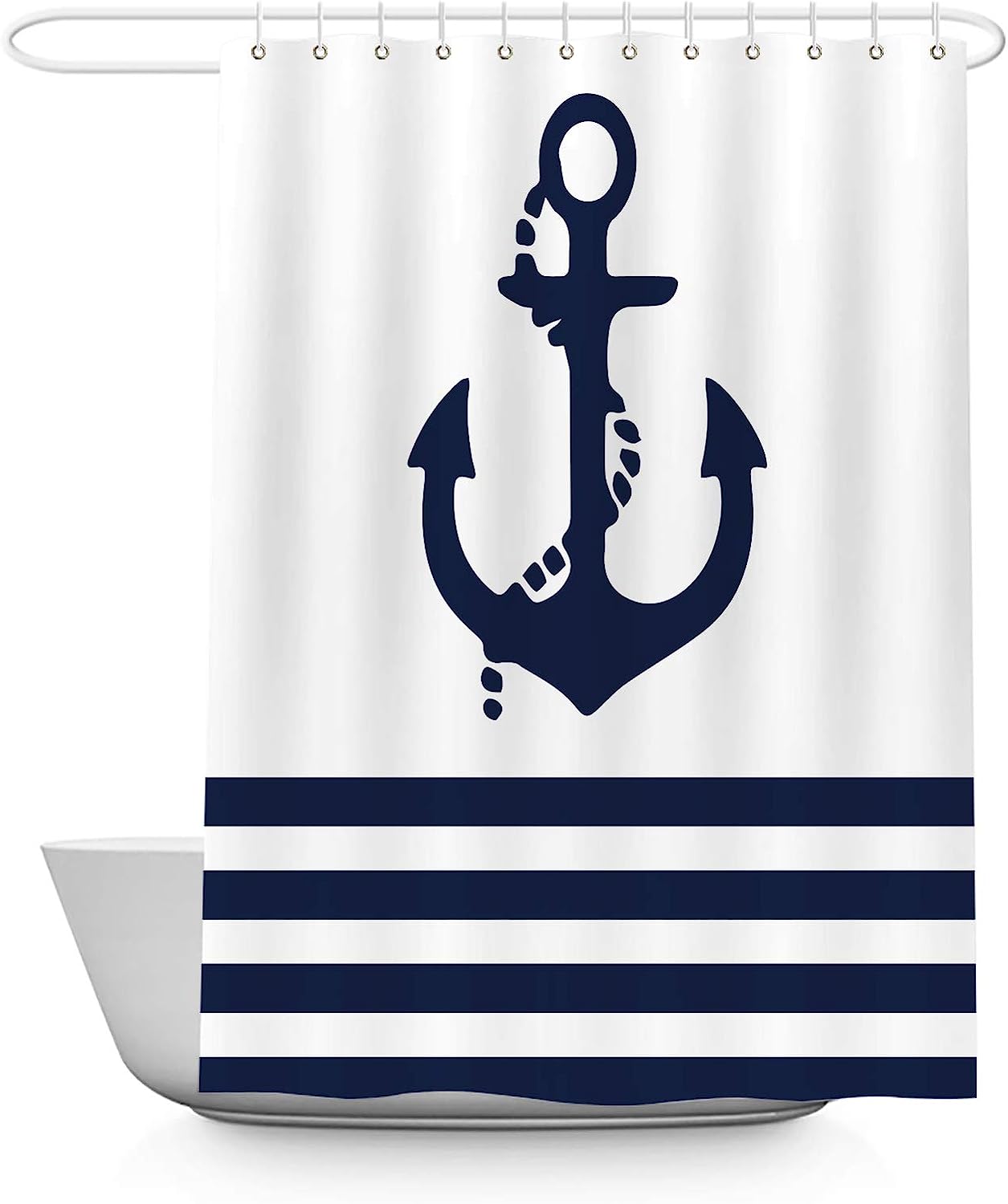 Nautical Navy Anchor Modern Bathroom Shower Curtain By Allenjoy - Boys And Full Size - Image 3