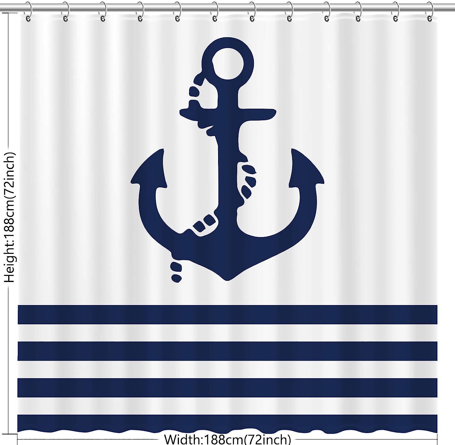 Nautical Navy Anchor Modern Bathroom Shower Curtain By Allenjoy - Boys And Full Size - Image 4