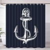 Nautical Navy Anchor Shower Curtain For Beach Lovers, Waterproof Cloth Bath Curtains, Perfect For Your Bathroom