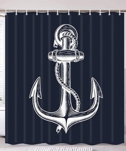 Nautical Navy Anchor Shower Curtain For Beach Lovers, Waterproof Cloth Bath Curtains, Perfect For Your Bathroom
