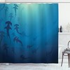 Nautical Navy Blue Hammerhead Shark Print Shower Curtain for Bathroom 