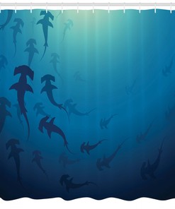 Nautical Navy Blue Hammerhead Shark Print Shower Curtain for Bathroom