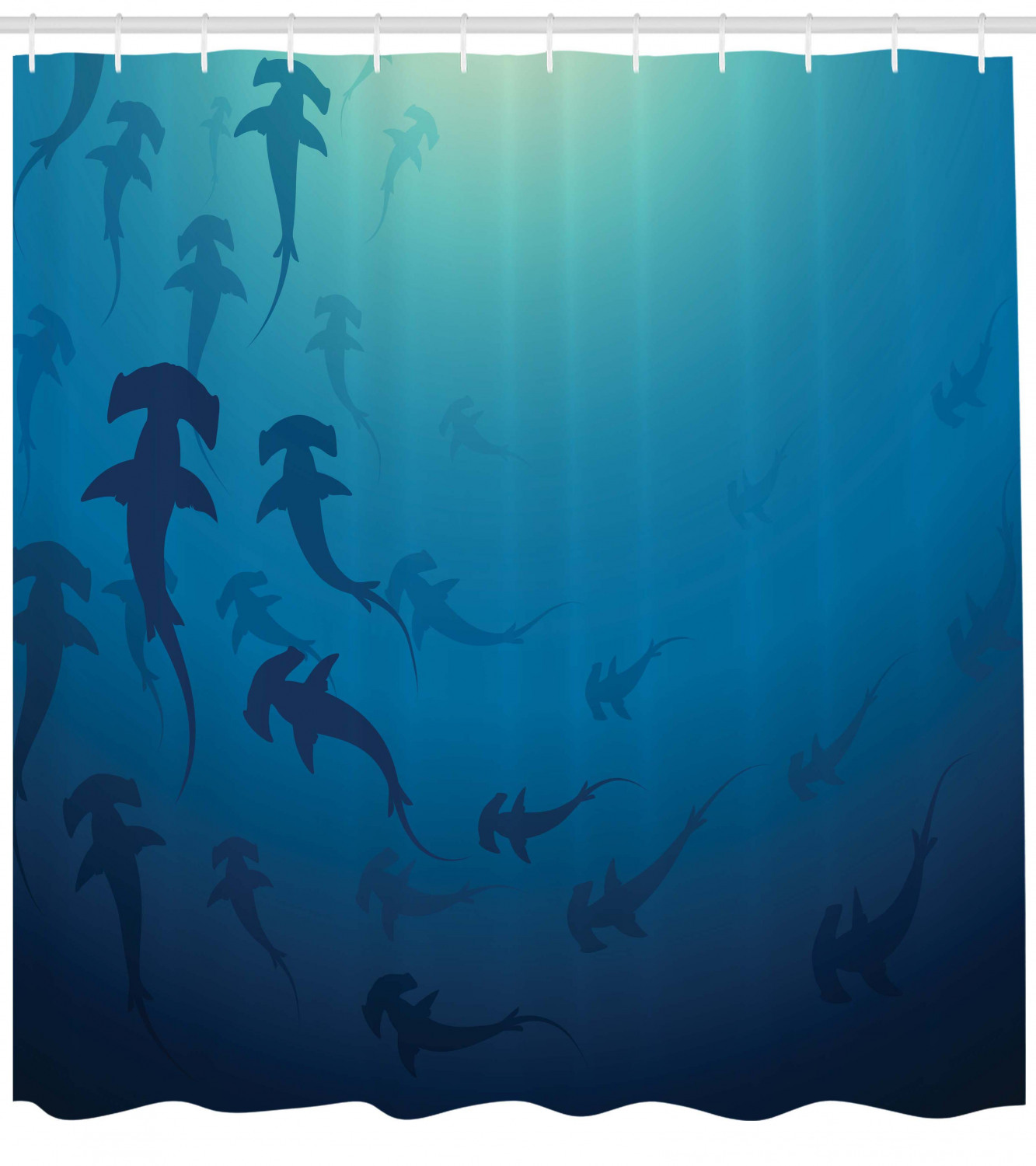 Nautical Navy Blue Hammerhead Shark Print Shower Curtain for Bathroom