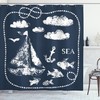 Nautical Navy Blue Wave Anchor Clouds Print Shower Curtain for Bathroom