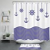Nautical Navy Blue White Stripe Wave Anchor Ship Rudder Shower Curtain for Bathroom Decor 