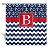 Nautical Navy-White Chevron-Anchors-Brick Red Monogram Shower Curtain 