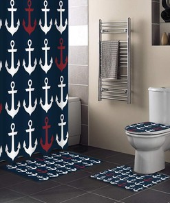 Nautical Ocean Anchor Blue Bathroom Shower Curtain
