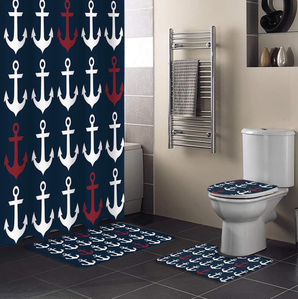 Nautical Ocean Anchor Blue Bathroom Shower Curtain