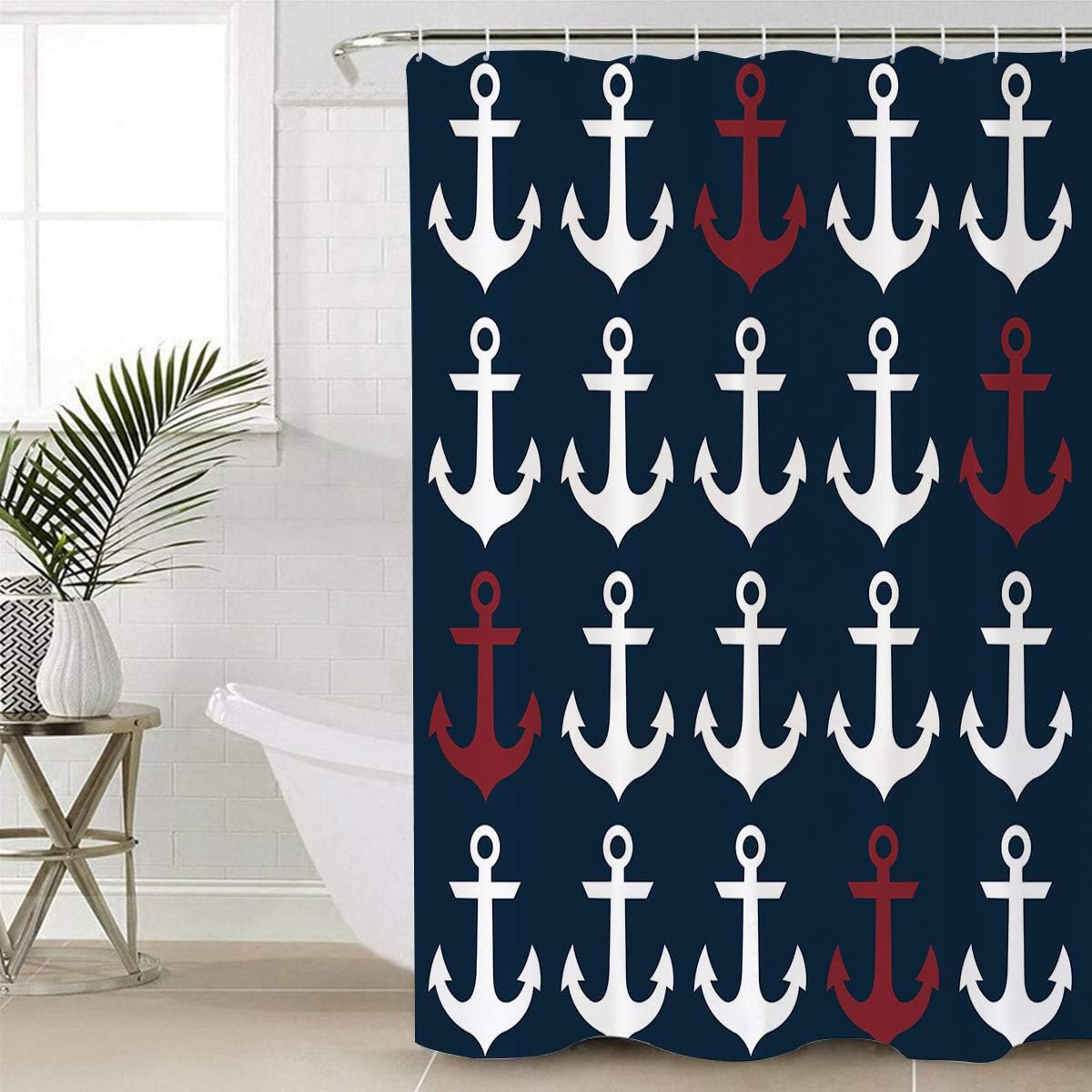 Nautical Ocean Anchor Blue Bathroom Shower Curtain