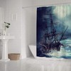 Nautical Octopus Kraken Sailboat Ocean Waves Shower Curtain, Waterproof Fabric