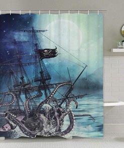 Nautical Octopus Shower Curtain: Kraken Attack Design.