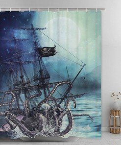 Nautical Octopus Shower Curtain: Kraken Attack Design.