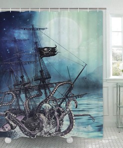 Nautical Octopus Shower Curtain: Kraken Attack Design.