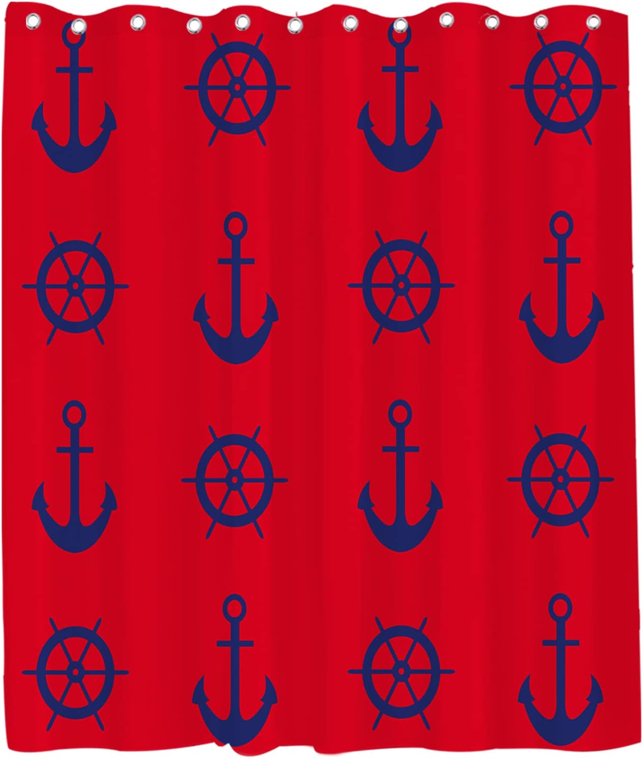 Nautical Pirate Compass Anchor Shower Curtain - LB Navy Red Ocean Themed Bathroom Decor