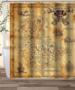 Nautical Pirate Treasure Map Shower Curtain - Pirate-Themed Bathroom Decor