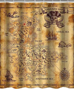 Nautical Pirate Treasure Map Shower Curtain - Pirate-Themed Bathroom Decor
