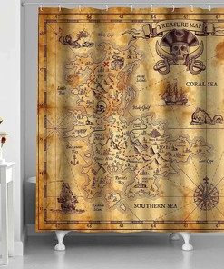 Nautical Pirate Treasure Map Shower Curtain - Pirate-Themed Bathroom Decor