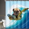 Nautical Pug Riding Turtle on Ocean Shower Curtain with Japanese Art