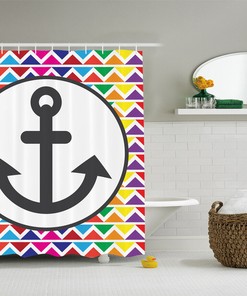 Nautical Rainbow Chevron and Anchor Shower Curtain for a Beachy and Fun Bathroom