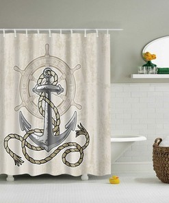 Nautical Rudder and Anchor Design Waterproof Fabric Shower Curtain
