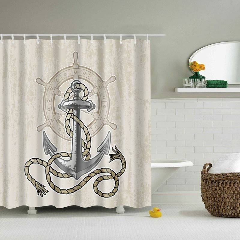 Nautical Rudder and Anchor Design Waterproof Fabric Shower Curtain