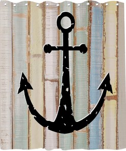 Nautical Rustic Planks Wooden Shower Curtain - LB Multicolor Marine Navigation Ocean Themed Bathroom Decor
