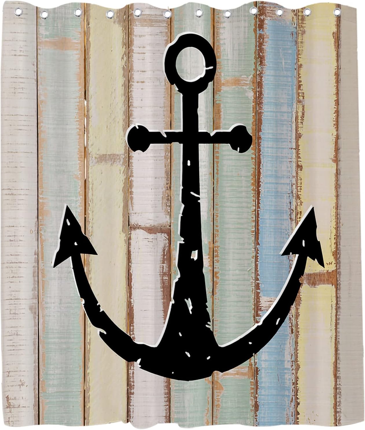Nautical Rustic Planks Wooden Shower Curtain - LB Multicolor Marine Navigation Ocean Themed Bathroom Decor