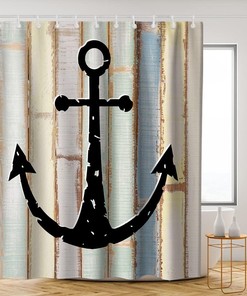 Nautical Rustic Planks Wooden Shower Curtain - LB Multicolor Marine Navigation Ocean Themed Bathroom Decor