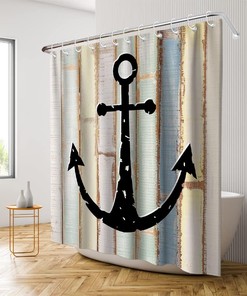 Nautical Rustic Planks Wooden Shower Curtain - LB Multicolor Marine Navigation Ocean Themed Bathroom Decor