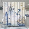 Nautical Sailboat Bonhause Shower Curtain, Lighthouse And Compass Anchor Prints, Beach Decor For The Bathroom