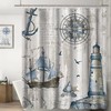 Nautical Sailboat Lighthouse Compass Anchor Shower Curtain With Waterproof Fabric, Unique Bathroom Decor Idea