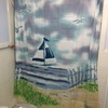 Nautical Sailboat Lighthouse Shower Curtain with Seashell Bathroom Decorations
