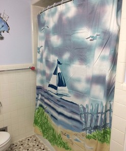 Nautical Sailboat Lighthouse Shower Curtain with Seashell Bathroom Decorations